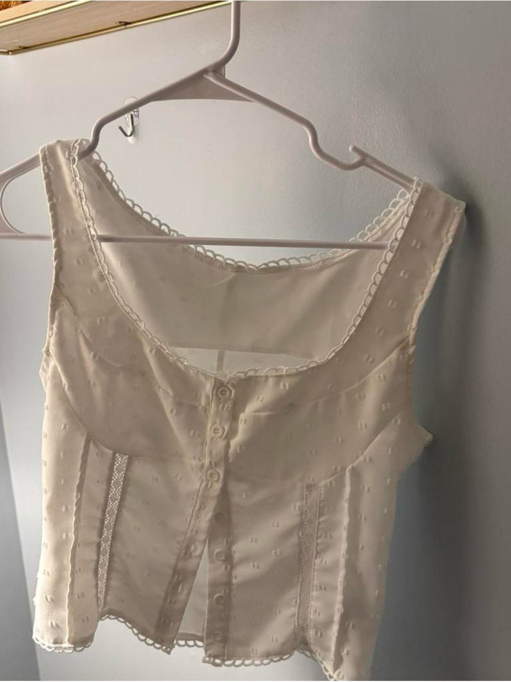 SHEIN Cream Lace-Trim Cropped Button-Front Top